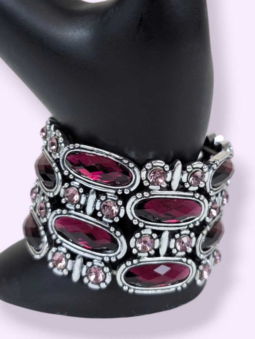 Pink & Purple Stone Costume Stretch Bracelet